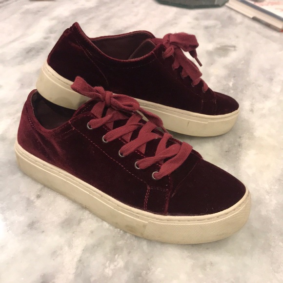 ZARA Burgundy Velvet Sneaker Shoes sz 40 10 - Picture 2 of 6
